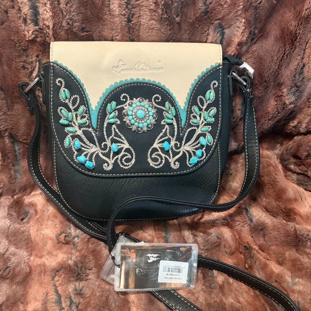 NWT Montana West Crossbody Bag Black/turqouise
